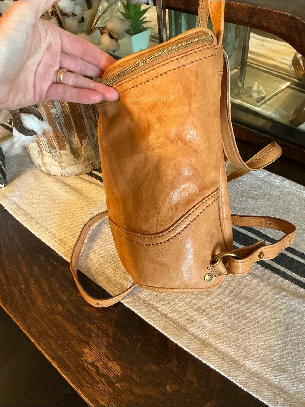 Frye Madison Leather Top Zip Leather Tan Small Backpack MSRP $298